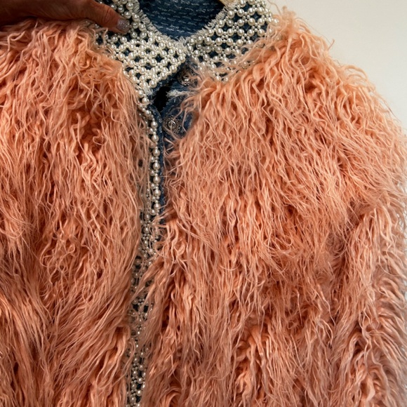 Laurence & Chico Pink Faux Fur Jacket Pearl Denim women's size S unique - Picture 5 of 12